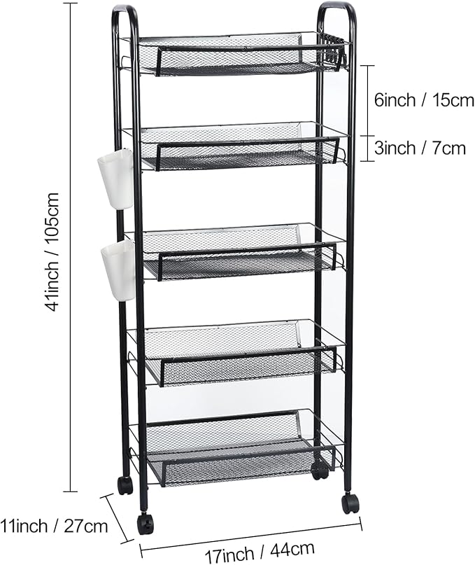 5-Tier Stackable Fruit Vegetable Basket Stand, Pantry Black