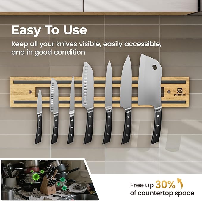 Magnetic Knife Holder for Wall, Magnet Knife Storage Strip Wooden 16.5 Inch, Use as Knife Bar, Knife Rack, Kitchen Utensil Organizers Tool, Wall Mount, Housewarming, Party, Gift