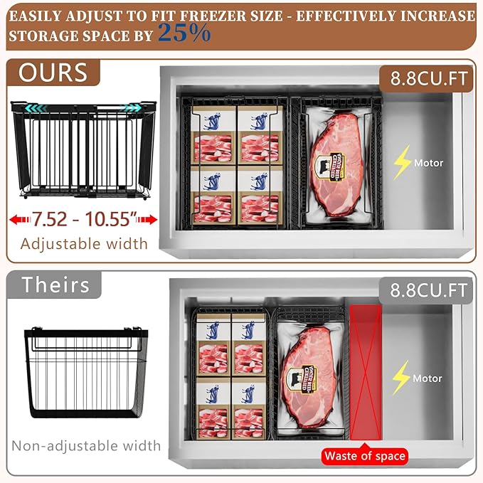 Large Freezer Organizer Bins，Upgraded Bottom Leak-Proof net，Fit 5 to 9 Cu Ft Chest Freezer，3 Pack， Expandable Stackable Chest Freezer Containers with Handle (3Pack)