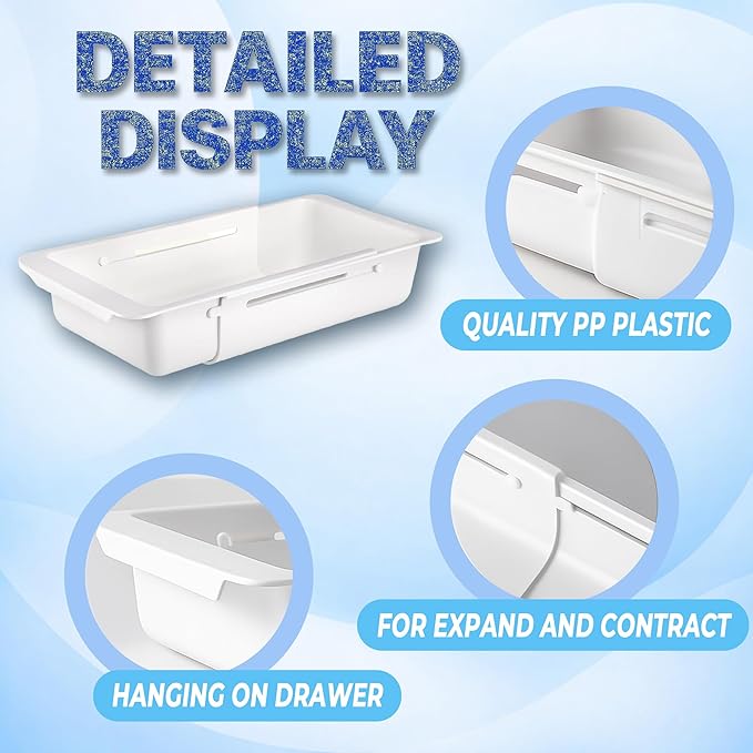 2-Pack Drawer Organizer for Deep Drawers with Smooth Sliding Design, Durable PP Expandable Modular Storage Tray for Makeup, Office Supplies, Kitchen Tools, Vertical Space-Saving Organizer