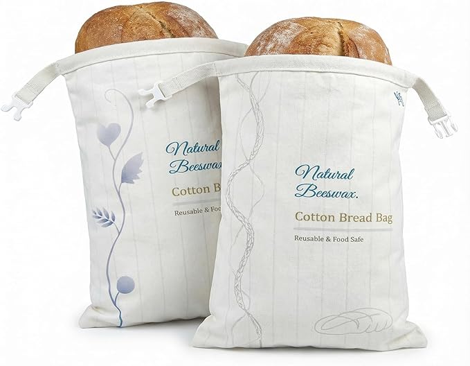 Reusable Beeswax Bread Bags for Sourdough and Homemade Bread, 2-Pack Extra Large Cotton Sourdough Bread Storage Bags