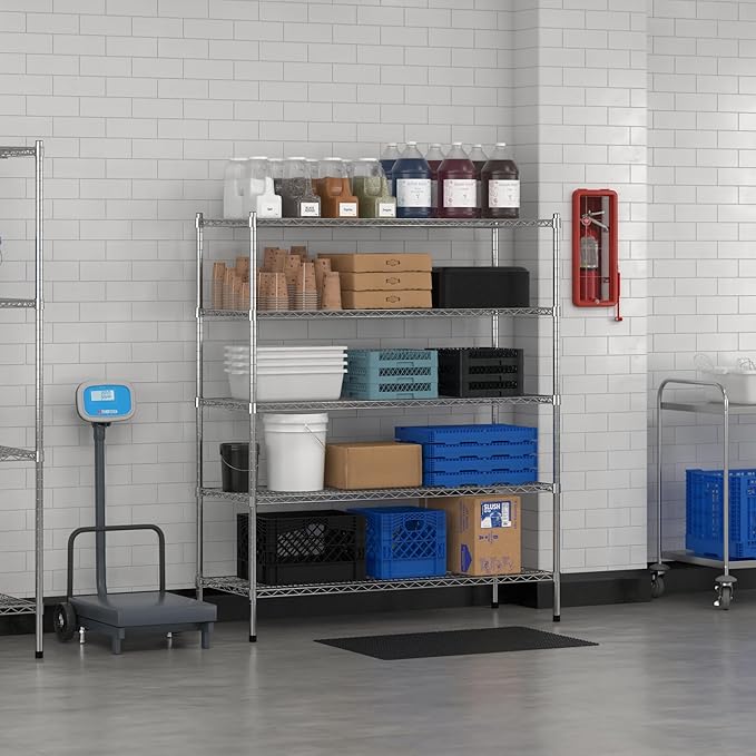 Commercial NSF Listed Chrome Stationary Wire Shelving Kit 21" x 54" x 64", with 5 Shelves Perfect for Warehouse, Walk-in Refrigerator, Freezer, Grocery Store, Restaurant, Dishroom
