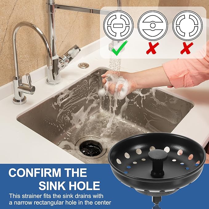 uxcell 3 Pcs Kitchen Sink Drain Strainer Black, Stainless Steel Kitchen Sink Strainer and Stopper, Anti-Clogging Basket with Handle, for Most Kitchen Sink Strainer Replacement