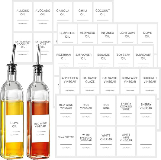 HVSWLY Oil and Vinegar Labels for Bottles,50 Pantry Labels for Vinegar & Oil Dispenser Bottles,Olive Oil Bottle Jar Labels Stickers, Kitchen Condiment Labels Set