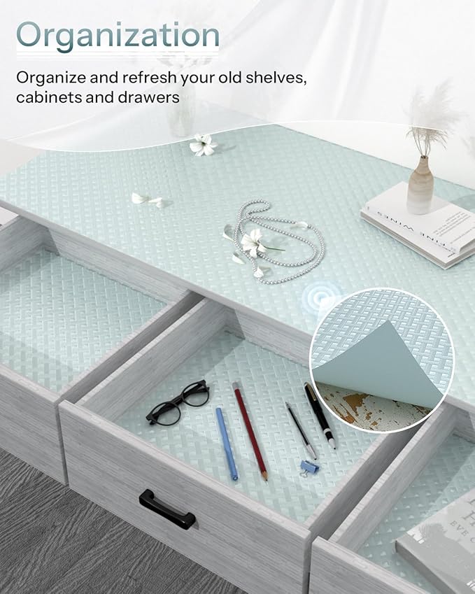 Shelf and Drawer Liner for Kitchen Cabinet, Non-Adhesive 18in x 120in Waterproof Contact Paper Refrigerator Liners Thickened Durable EVA Material Non Slip Mat for Dresser Cupboard Pantry Protector