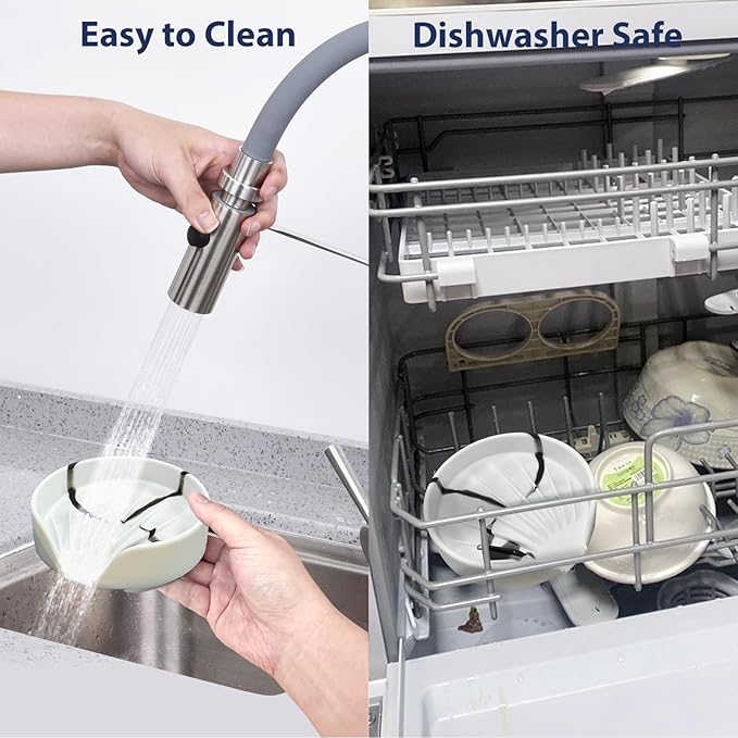 Sponge Holder for Scrub Daddy with Suction Cups and Drain Spout Kitchen Sink Caddy Organizer,Soap Dishes Holder Accessories Rack,Dishwasher Safe - 4.7"x4.7", Marble White