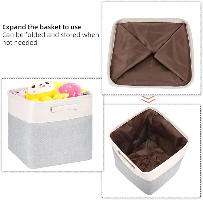 SYYOFUE Storage Cubes 13x13x13 Inches Fabric Storage Cube Bins Boxes Foldable Storage Baskets Cube Storage Shelf Inserts with Handles Earth-Green and Beige Patchwork Pack of 3