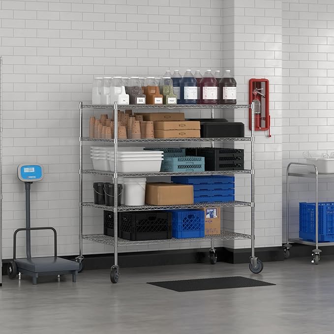 Commercial NSF Listed Chrome Mobile Wire Shelving Kit 30" x 54" x 60", with 5 Shelves Perfect for Warehouse, Walk-in Refrigerator, Freezer, Grocery Store, Restaurant, Dishroom