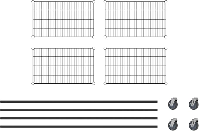 Commercial NSF Listed Black Epoxy Mobile Wire Shelving Kit 18" x 30" x 80", with 4 Shelves Perfect for Warehouse, Walk-in Refrigerator, Freezer, Grocery Store, Restaurant, Dishroom