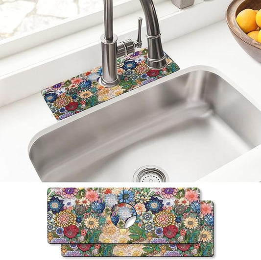 Sinkmat Absorbing Mat, 2 Pack Drying Mat Around Sink Splash Guard Behind Faucet Sinkmat For Kitchen Bathroom Island Rv 15 * 5.5 Inch (38 * 14 cm)