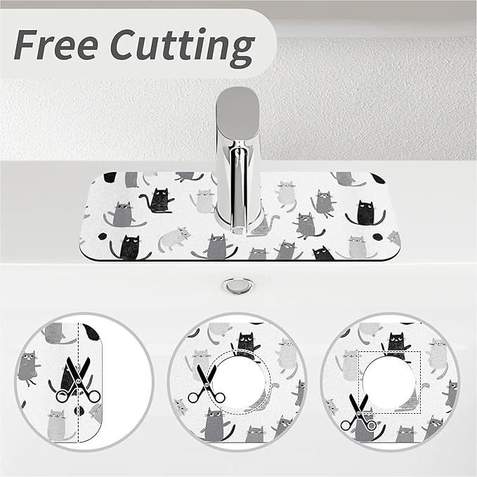 Kitchen Sink Splash Guard，Cute cartoon cat Faucet Mat Sink Gadgets-Super Absorbent Fast Drying Mat Drip Catcher for Kitchen, Bathroom,Sink Mat, Dish Drying Mat, Bathroom(15" X 5.5" )