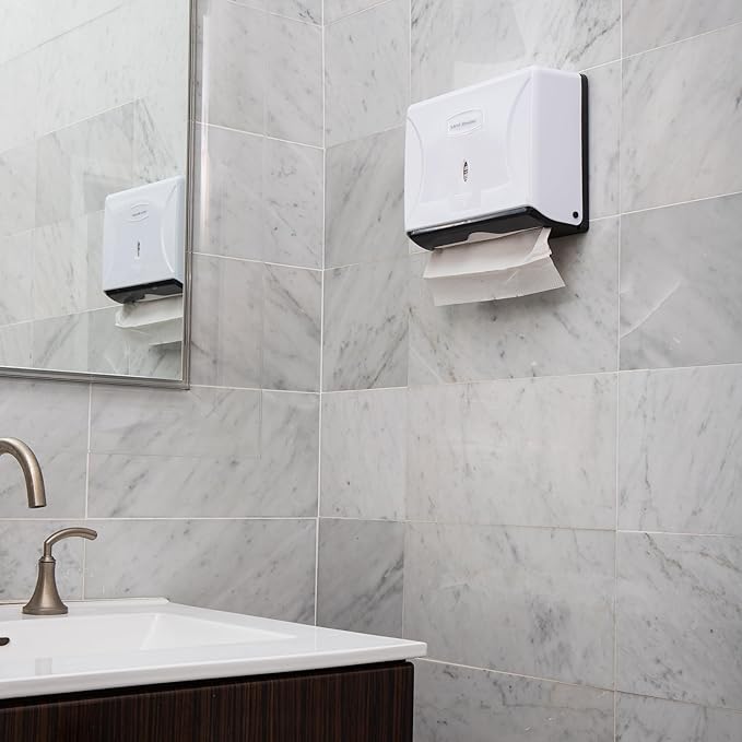 Mind Reader Paper Towel Dispenser, Tri-Fold Towel Holder, Restroom, Wall Mount, Bathroom, 10.25"L x 3.75"W x 8"H, White