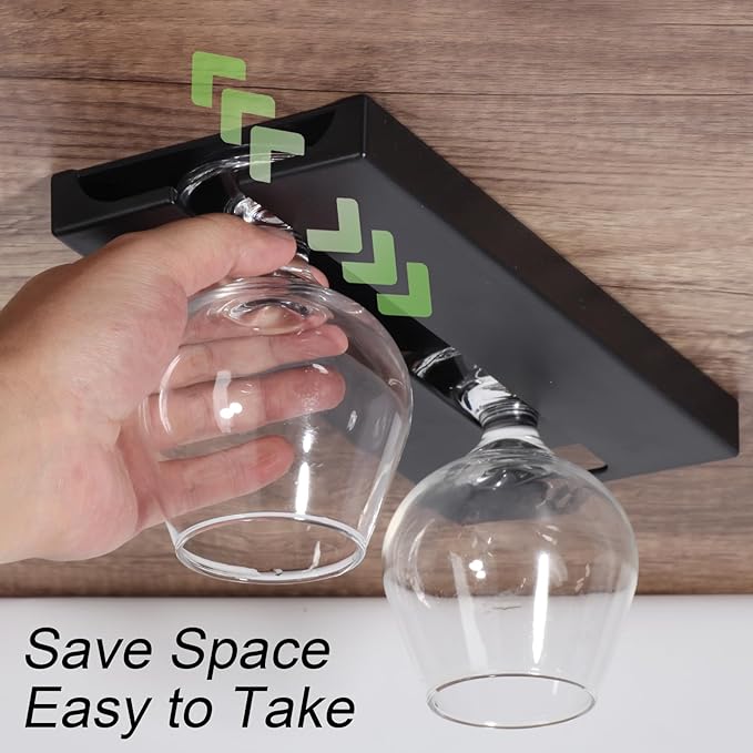 Wine Glass Holder Stemware Rack Hanger Under Cabinet or Counter for Bar,Kitchen and Restaurant Set of 4(black)