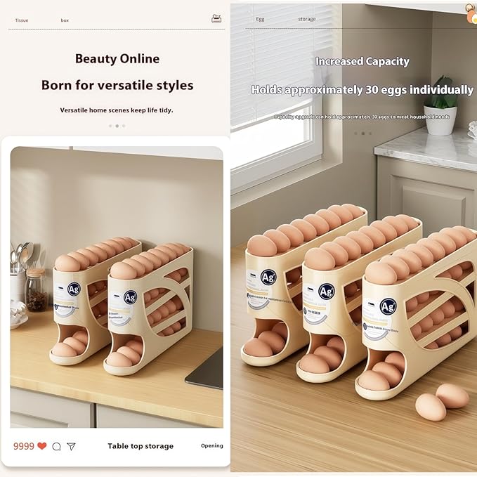 Fridge Egg Holder, 30 egg organizer/tray for refrigerator,fridge organizers and storage for Kitchen.(Beige)