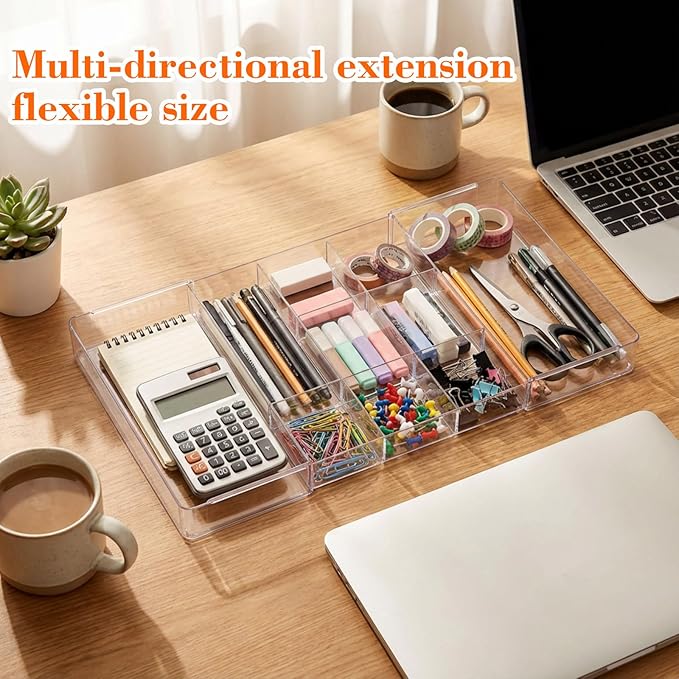1 Pcs Expandable Acrylic Drawer Organizers 9 Square Grid Adjustable Clear Drawer Dividers Organizer for Desk, Makeup, Jewelry, Office, Kitchen Supplies (Small)