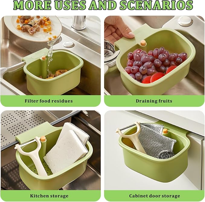 Kitchen Sink Drain Strainer Basket - Hanging Sink Drain Basket with One-Touch Drain Mesh, Kitchen Sink Food Catcher Basket Storage Organizer (Green)