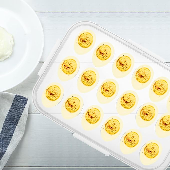 2-Layer Deviled Egg Containers with Lid, 36 Slots Plastic Detachable Egg Tray Carrier with Handle, Clear Eggs Storage Box Portable Eggs Holder for Easter Party Home Kitchen Refrigerator Supplies