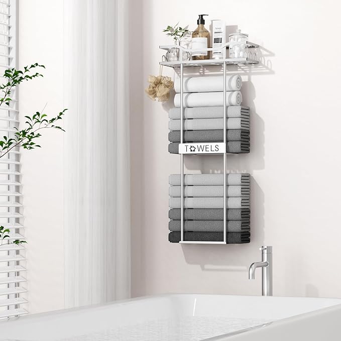 Towel Racks for Bathroom Wall Mounted Towel Storage Organizer Wall Towel Rack for Rolled Towels Silver