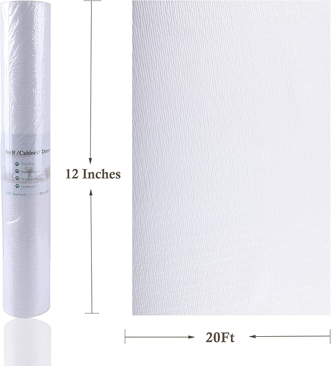 Shelf Liner for Kitchen Cabinets 12 Inch Wide X 20 Ft Non-Adhesive Drawer Liner Waterproof Oil-Proof Shelf Paper Non-Slip Strong Grip Cabinet Mat for Drawers, Refrigerator, Pantry, Bedroom, Cupboard