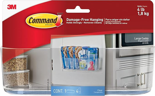 Command Large Caddy, Holds up to 4 lb, 8.6" x 3.1" x 3", 1 Caddy with 4 Strips, Damage-Free Organization Wall Mount to Cabinet, Kitchen, Pantry, Closet, or Under Sink