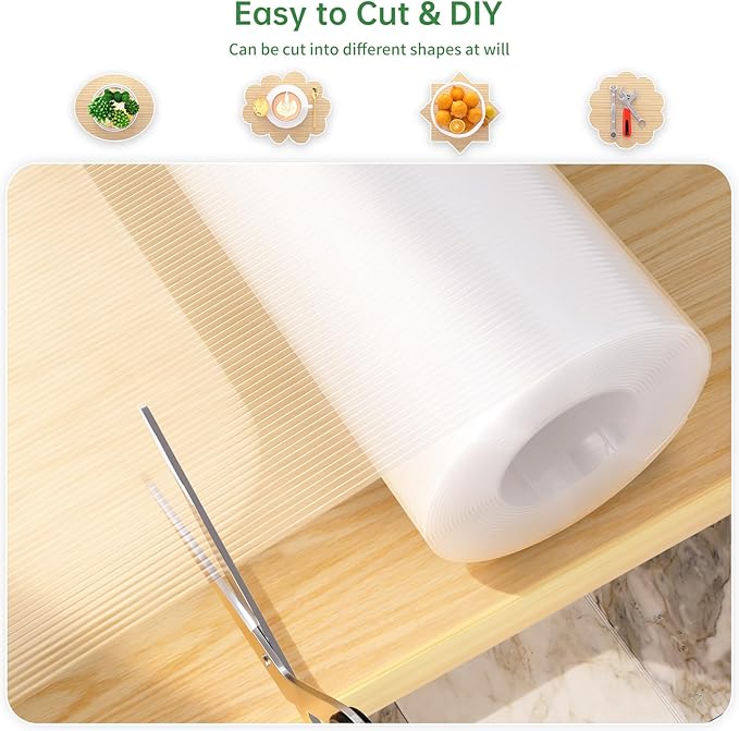 Shelf and Drawer Liner for Kitchen Cabinet, Non-Adhesive 12in x 240in Waterproof Durable Thickened EVA Material Easy-to-Cut Contact Paper Non Slip Mat for Refrigerator, Cupboard, Dresser