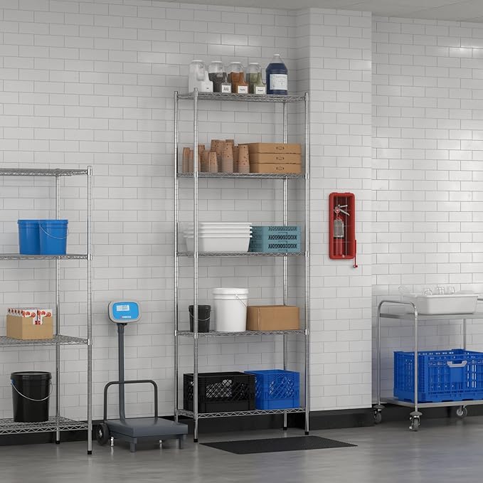 Commercial NSF Listed Chrome Stationary Wire Shelving Kit 14" x 36" x 96", with 5 Shelves Perfect for Warehouse, Walk-in Refrigerator, Freezer, Grocery Store, Restaurant, Dishroom