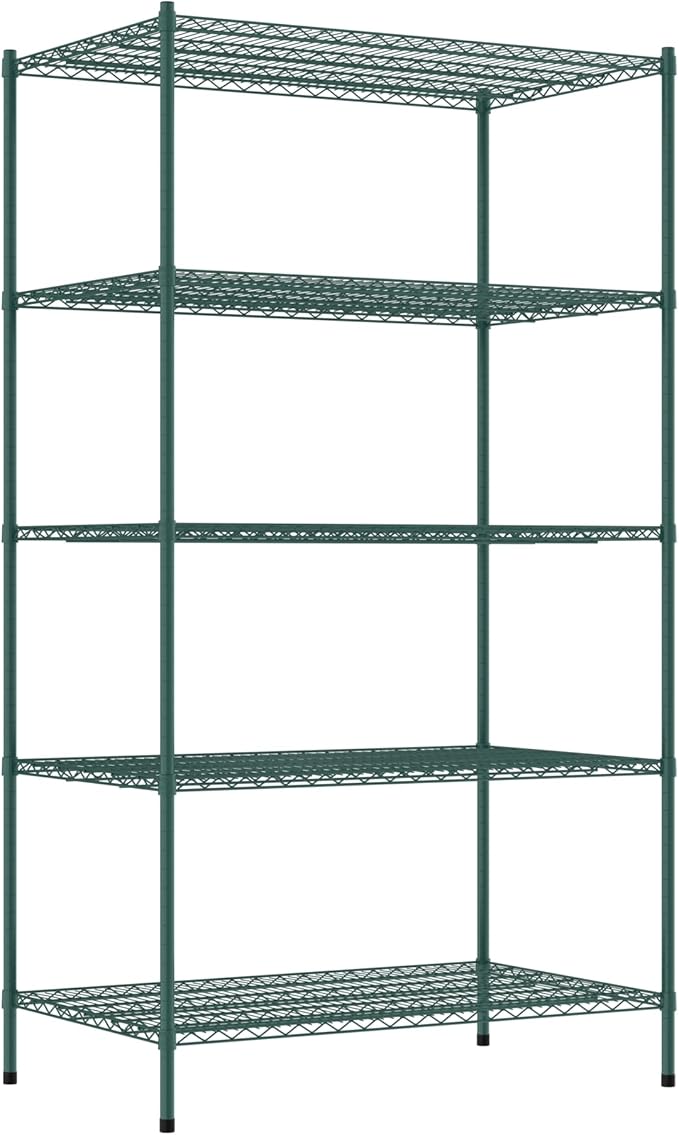 Commercial NSF Listed Green Epoxy Stationary Wire Shelving Kit 30" x 48" x 86", with 5 Shelves Perfect for Warehouse, Walk-in Refrigerator, Freezer, Grocery Store, Restaurant, Dishroom
