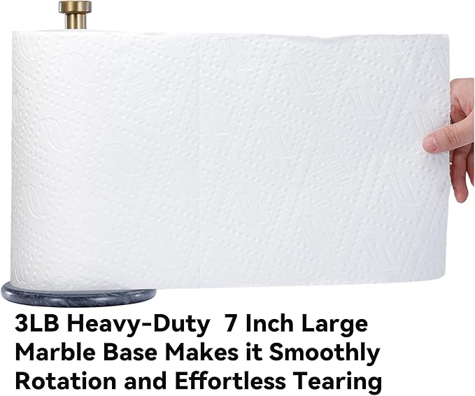 Paper Towel Holder with Marble Base - 13" x 7" Upright Paper Roll Dispenser with Heavy Non-Slip Base for Easy One-Handed Tear - for Countertops, Cabinets, and Bathrooms