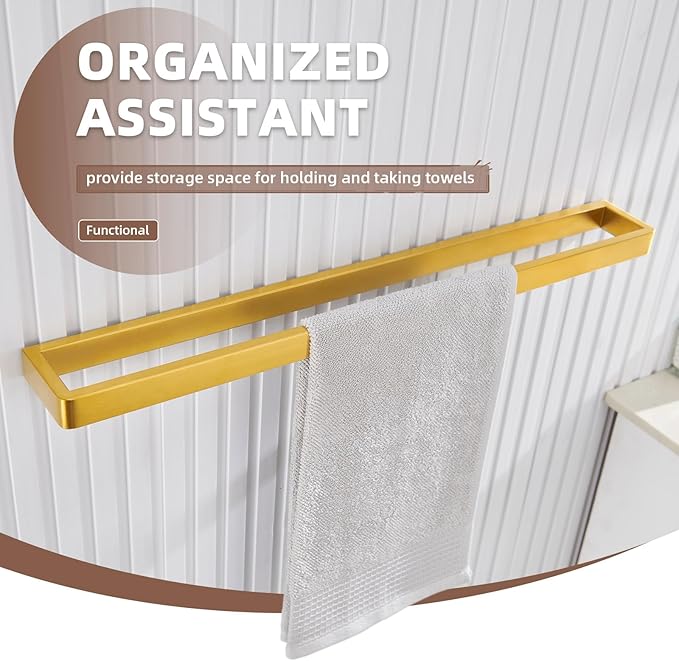 Angle Simple Bathroom Towel Holder, SUS 304 Stainless Steel Towel Bar Rack for Bathroom Kitchen Wall Mount, 22.76", Brushed Gold