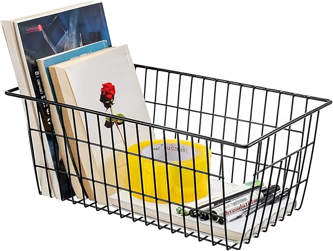 GEDLIRE 15.2" Metal Wire Baskets for Organizing 6 Pack, Household Pantry Storage Freezer Organizer Bins with Handles, Freezer Baskets for Upright Freezer, Refrigerators, Kitchen Cabinets, Black