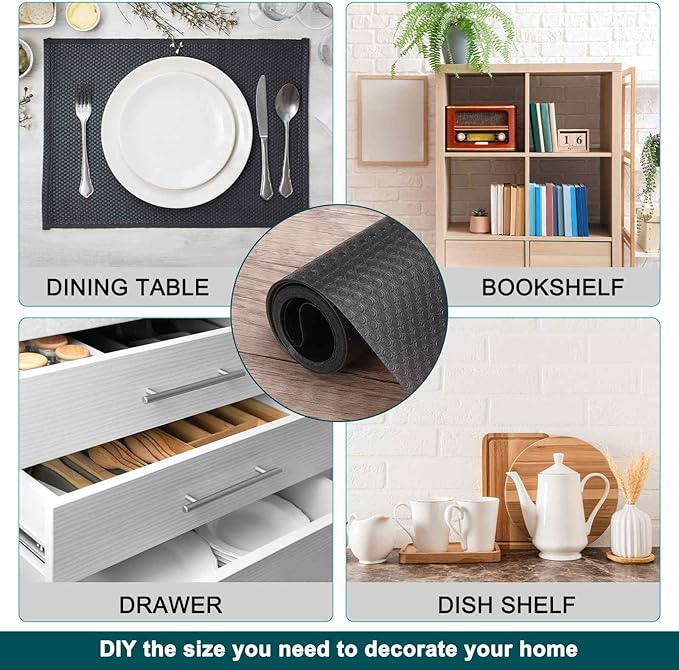 HARFINGTON Shelf Liner 12" x 10ft EVA Non-Slip Drawer Mats Waterproof Circular Mesh Texture Liner for Kitchen Cabinets Cupboard Refrigerator Shelves, Black