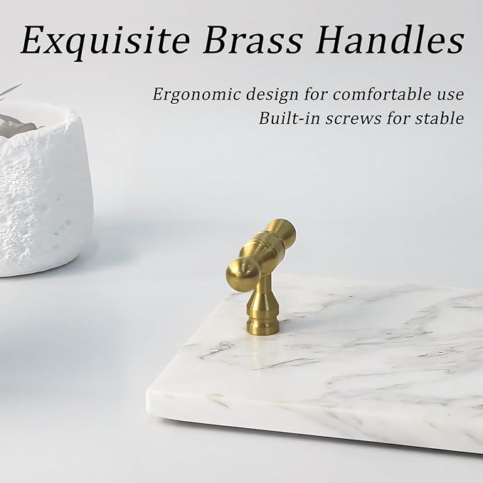 Marble Napkin Holder, Guest Towel Holder Tray, White Marble Tray for Bathroom & Kitchen Countertop with Brass Handles, Decorative Bathroom Napkin Holder for Home Decor