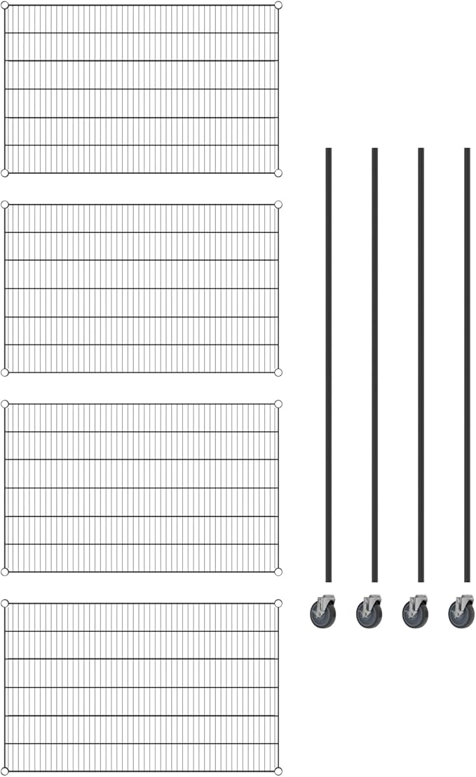 Commercial NSF Listed Black Epoxy Mobile Wire Shelving Kit 30" x 48" x 80", with 4 Shelves Perfect for Warehouse, Walk-in Refrigerator, Freezer, Grocery Store, Restaurant, Dishroom