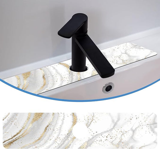 Faucet Mat Splash Guard Platinum Marble, Soft Diatom Mud Material, Strong Water Absorption, Non-slip,Easy to Clean for Bathroom, Kitchen 23.5"X5.5"