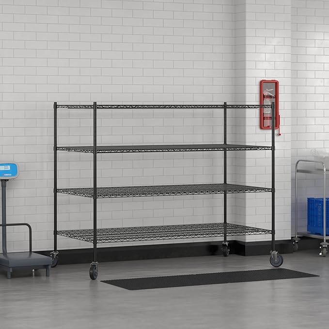 Commercial NSF Listed Black Epoxy Mobile Wire Shelving Kit 36" x 72" x 60", with 4 Shelves Perfect for Warehouse, Walk-in Refrigerator, Freezer, Grocery Store, Restaurant, Dishroom