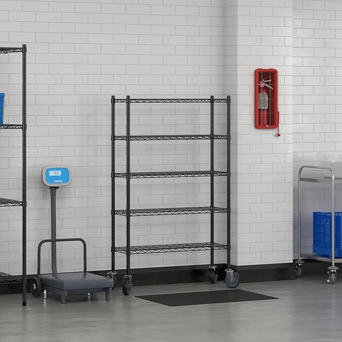 Commercial NSF Listed Black Epoxy Mobile Wire Shelving Kit 12" x 36" x 60", with 5 Shelves Perfect for Warehouse, Walk-in Refrigerator, Freezer, Grocery Store, Restaurant, Dishroom