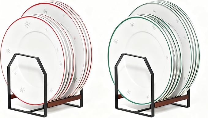 2 Pack Small Kitchen Plate Organizer, Metal Dish Racks for Apartment, Small Family, or Countertop Use – Fits 6"–10" Plates, Black