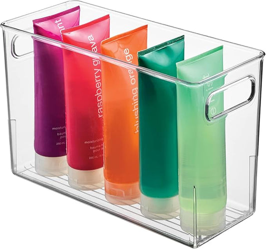 iDesign Slim Clear Plastic Bathroom Storage Bin, Tall Narrow Organizer for Lotions, Creams, and Toiletries
