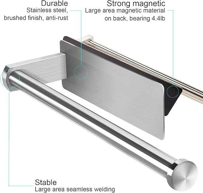 Paper Towel Holders Magnetic Steel Brushed Towel Roll Holders with Strong Magnetic Backing - Fit for Large Paper Towels-for Kitchen,Refrigerator,Grill,Toolbox,Garage,Shop