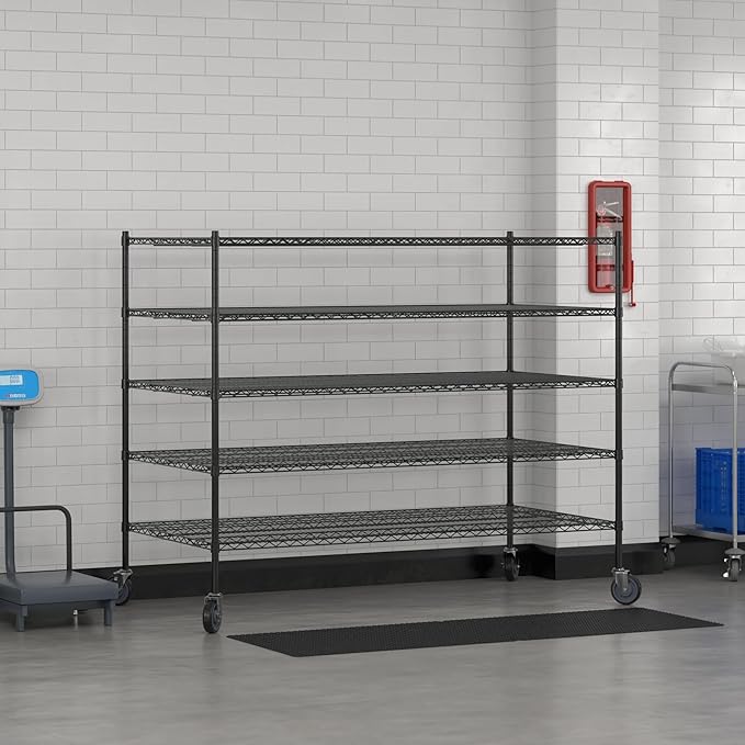 Commercial NSF Listed Black Epoxy Mobile Wire Shelving Kit 36" x 72" x 60", with 5 Shelves Perfect for Warehouse, Walk-in Refrigerator, Freezer, Grocery Store, Restaurant, Dishroom