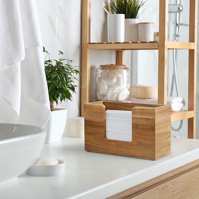 Paper Towel Dispenser Countertop, Acacia Wood Bathroom Paper Towel Holder for Home, Napkin Holder for Kitchen, Multifold C-Fold, Z-Fold, Trifold Paper Hand Towel Dispenser for Bathroom Toilet