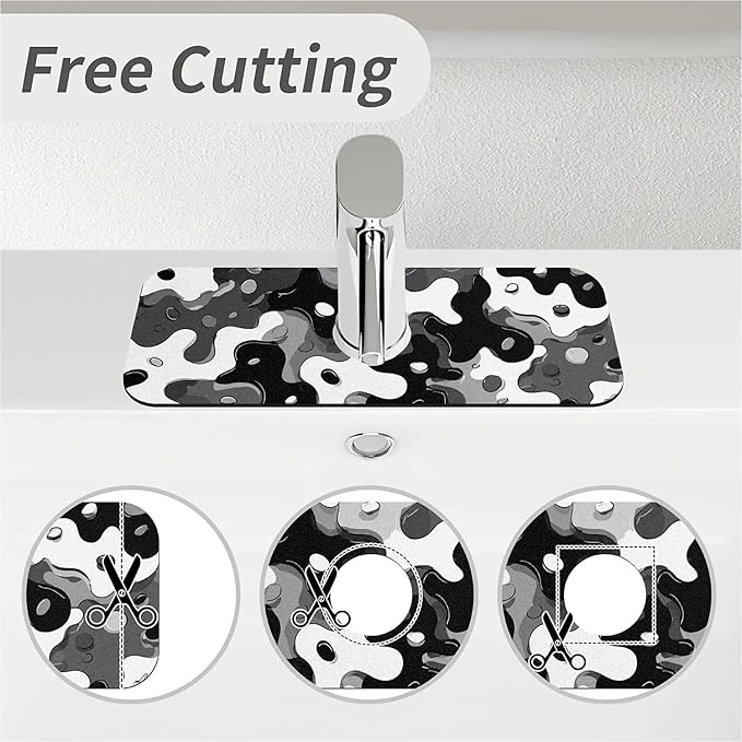 Kitchen Sink Splash Guard，Grey and white camouflage Faucet Mat Sink Gadgets-Super Absorbent Fast Drying Mat Drip Catcher for Kitchen, Bathroom,Sink Mat, Dish Drying Mat, Bathroom(15" X 5.5" )