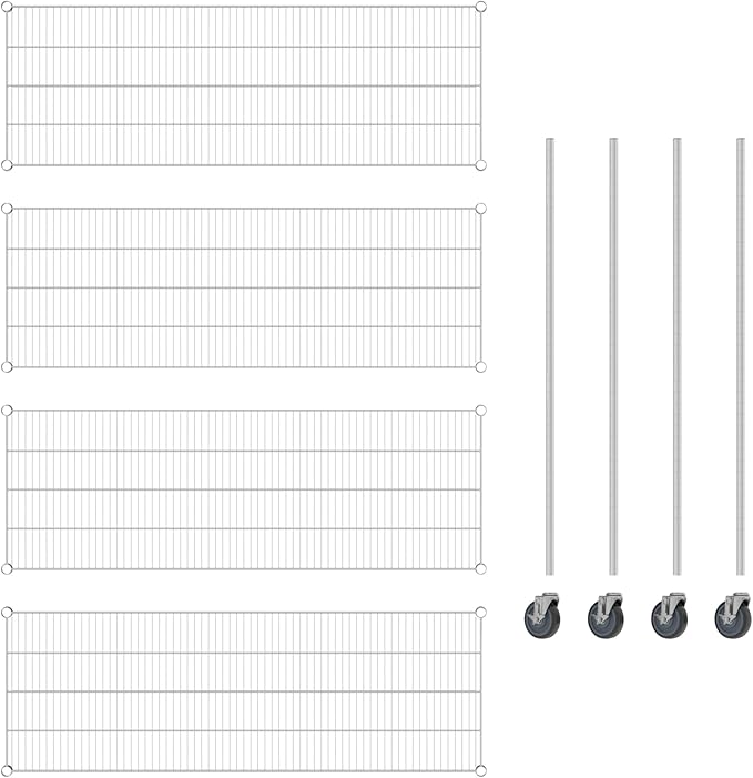 Commercial NSF Listed Chrome Mobile Wire Shelving Kit 21" x 60" x 60", with 4 Shelves Perfect for Warehouse, Walk-in Refrigerator, Freezer, Grocery Store, Restaurant, Dishroom