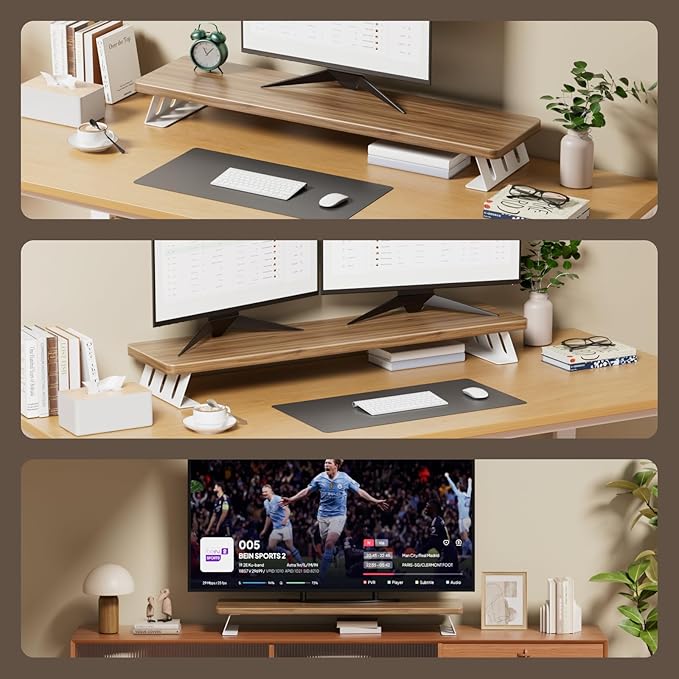 Dual Monitor Stand Riser, 39 Inch Large Wood Monitor Stands for 2 Monitors, Desk Monitor Riser for Computer/Laptop/Printer/TV, Stand Riser up to 220 lbs