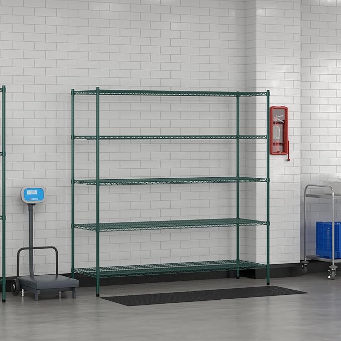 Commercial NSF Listed Green Epoxy Stationary Wire Shelving Kit 24" x 72" x 74", with 5 Shelves Perfect for Warehouse, Walk-in Refrigerator, Freezer, Grocery Store, Restaurant, Dishroom