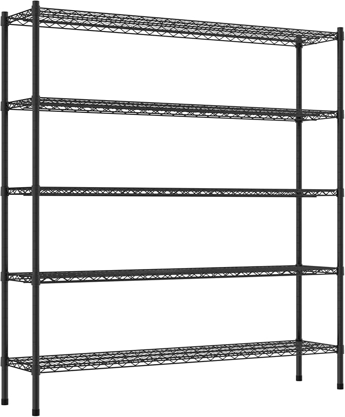 Commercial NSF Listed Black Epoxy Stationary Wire Shelving Kit 14" x 60" x 64", with 5 Shelves Perfect for Warehouse, Walk-in Refrigerator, Freezer, Grocery Store, Restaurant, Dishroom
