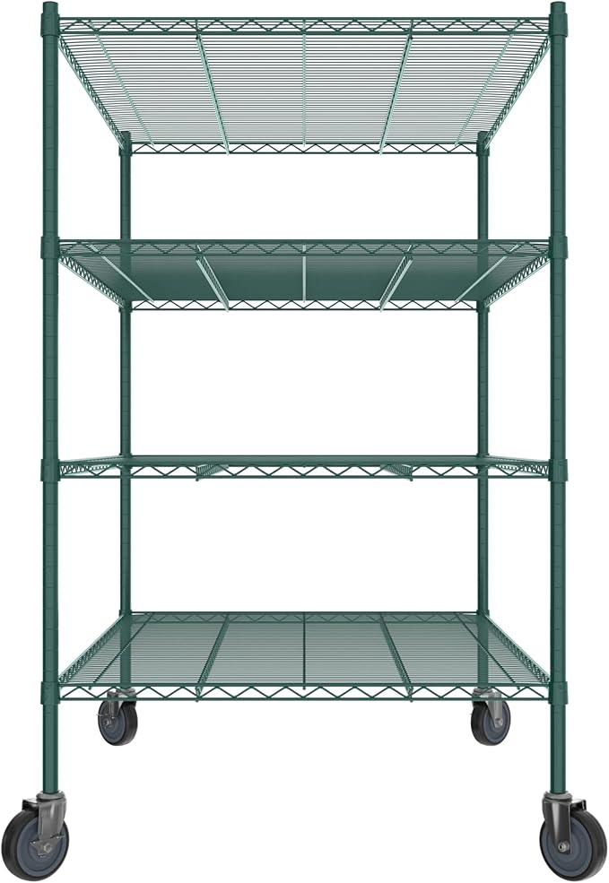Commercial NSF Listed Green Epoxy Mobile Wire Shelving Kit 36" x 48" x 60", with 4 Shelves Perfect for Warehouse, Walk-in Refrigerator, Freezer, Grocery Store, Restaurant, Dishroom