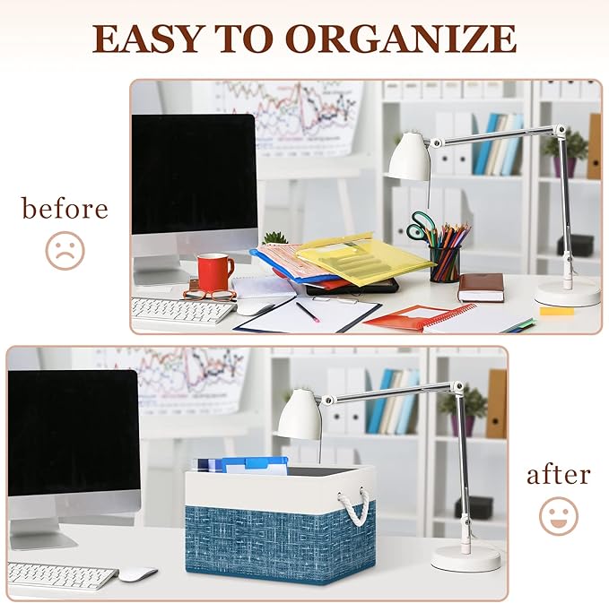 Storage Bin,Collapsible Storage Basket For Organizing,Large Storage Boxes With Rope Handles,Storage Containers,White & Blue,6 Pack