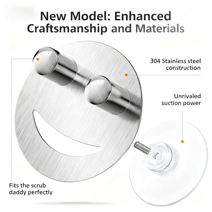 Stainless Steel Smiley Face Dish Sponge Holder, Silver Sink Caddy Organizer Storage with Suction Cup for Kitchen, Kitchen Sink Accessories Decor Scrubber Holder with Gift Box