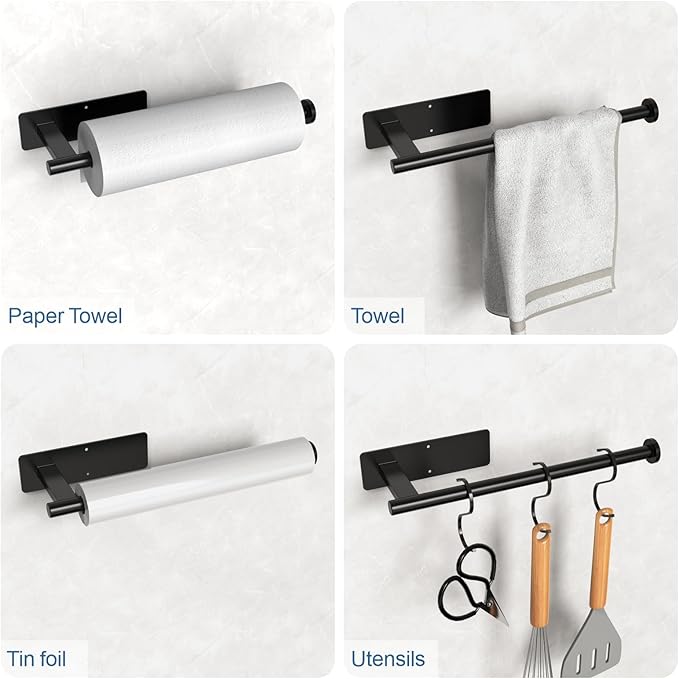 Paper Towel Holder Under Cabinet, Upgraded Self Adhesive Paper Towel Holder Wall Mount for Kitchen, Bathroom, RV, Bend-Resistant, Self-Adhesive or Drill mounting